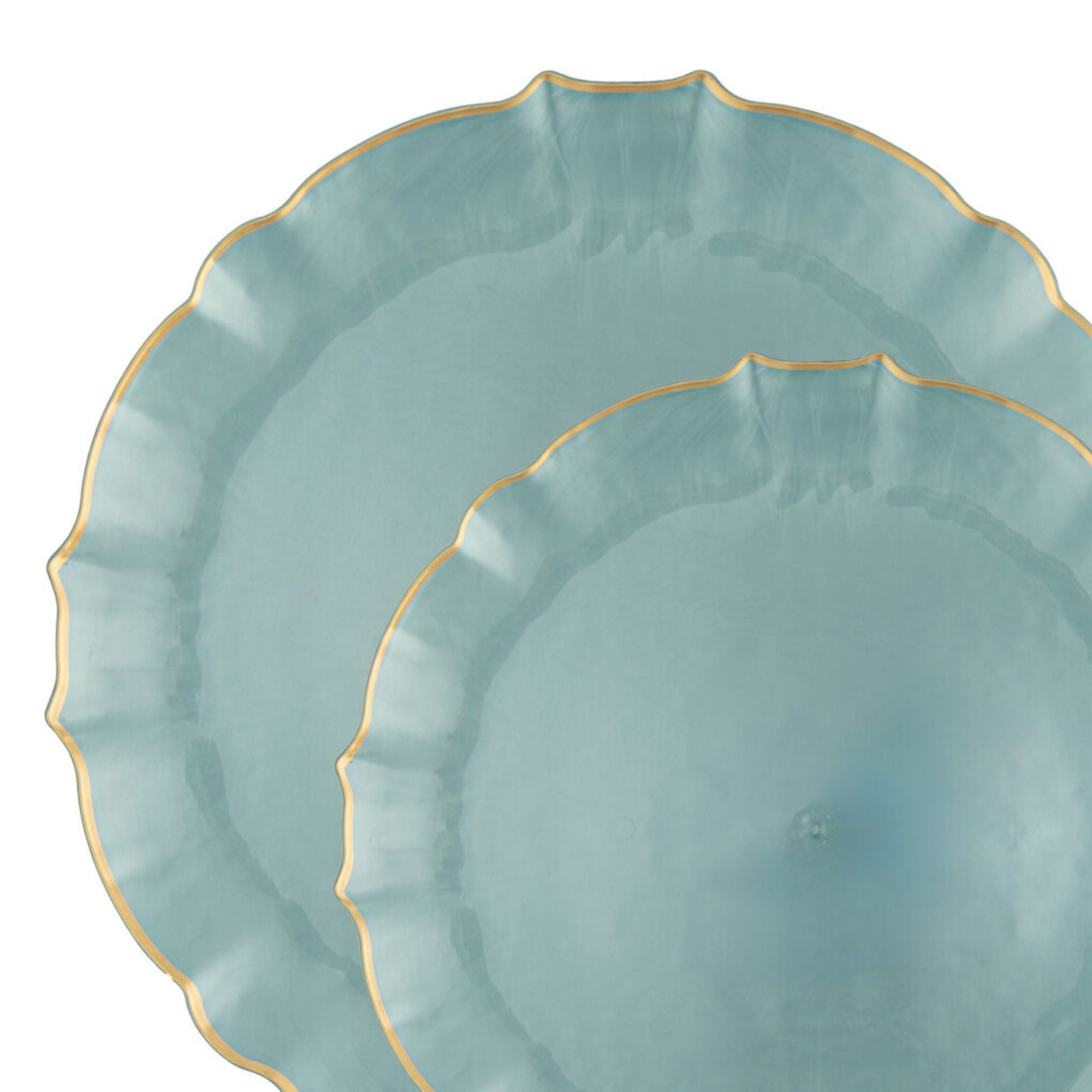 10.25"&7.5" Pearl Blue with Gold Rim Plastic Plates Combo Set: Aristocratic