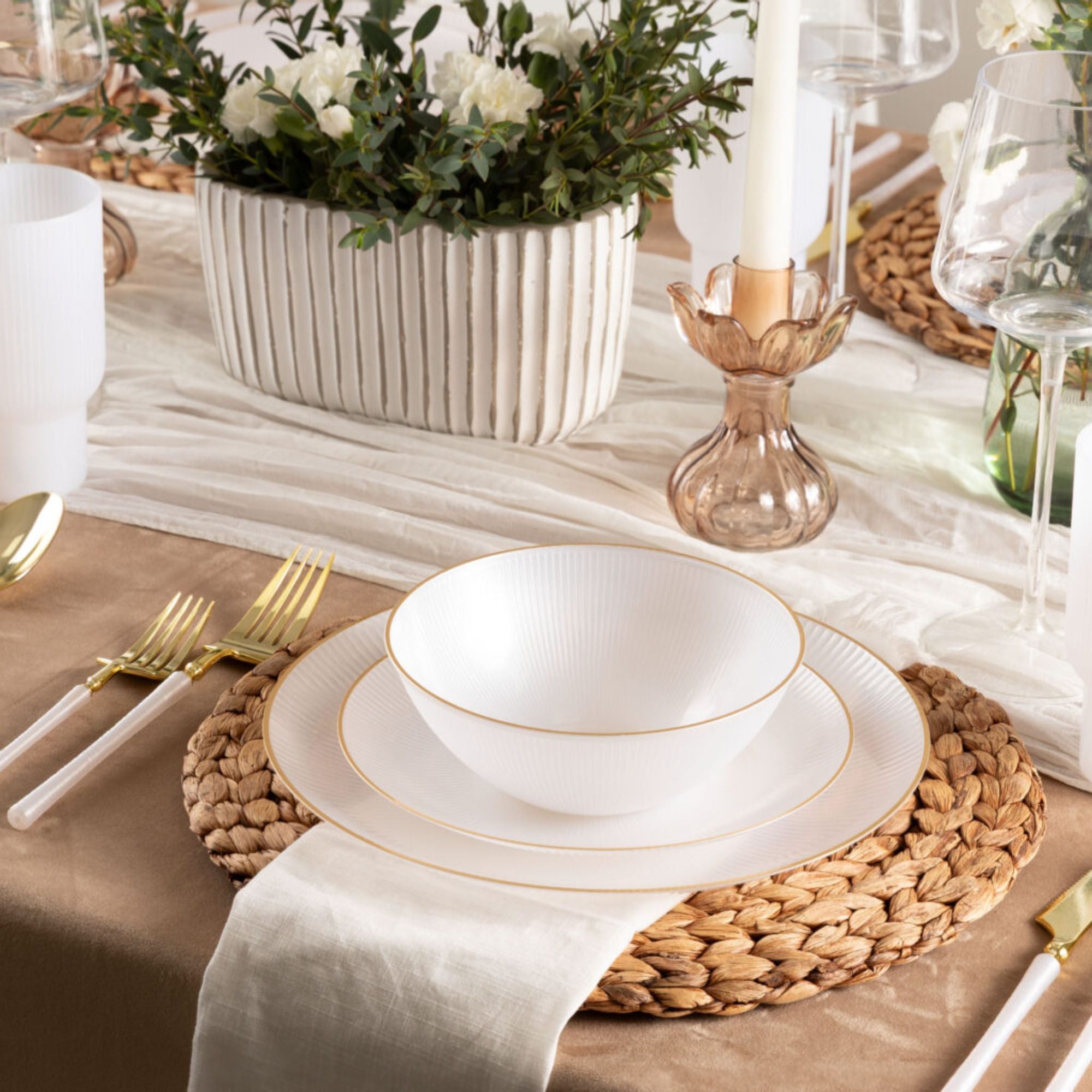 9"&7" Pearl with Gold Rim Plastic Plates Combo Set: Glass Design