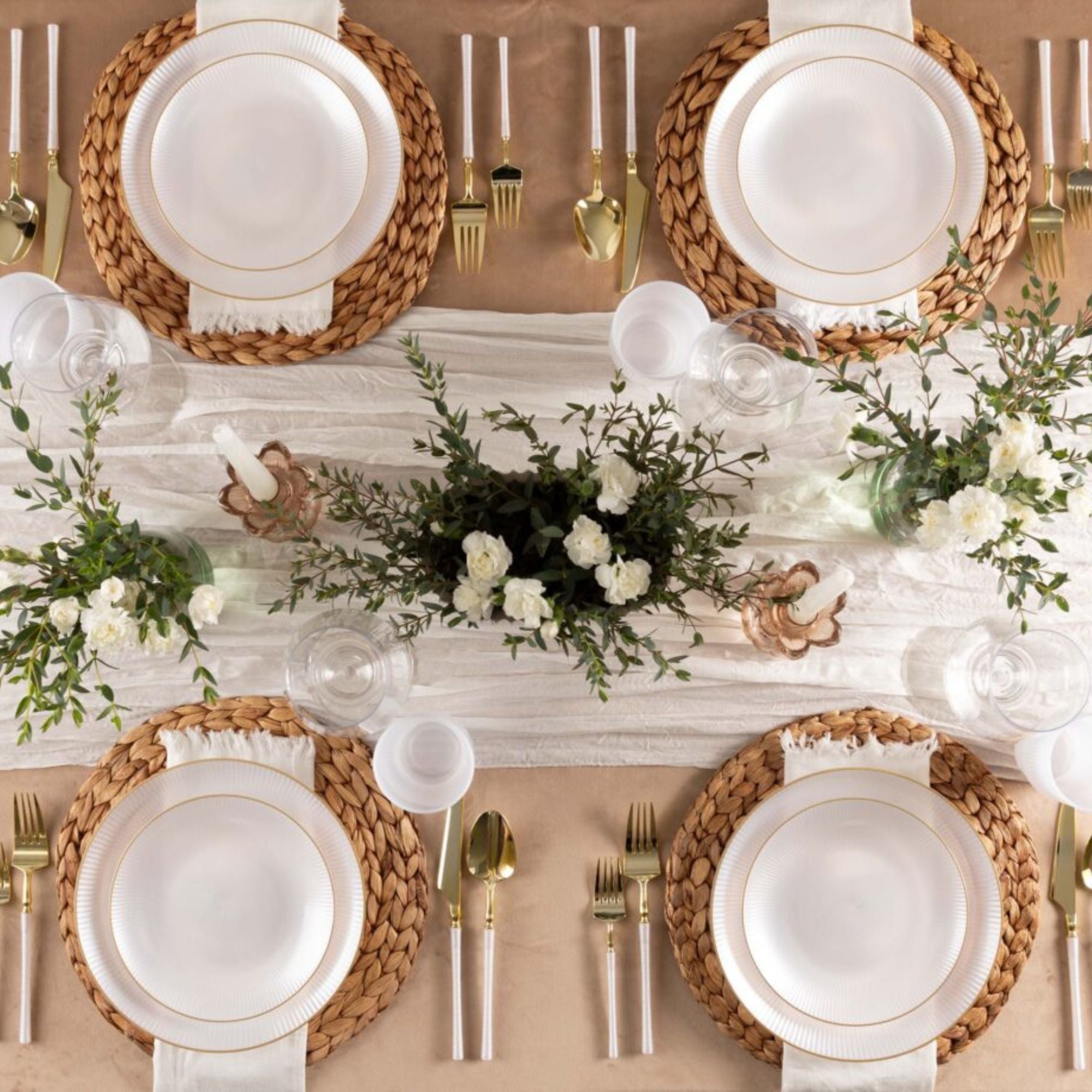 9"&7" Pearl with Gold Rim Plastic Plates Combo Set: Glass Design