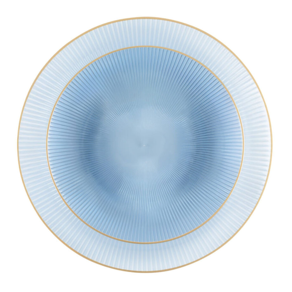9"&7" Blue Transparent with Gold Rim Plastic Plates Combo Set: Glass Design
