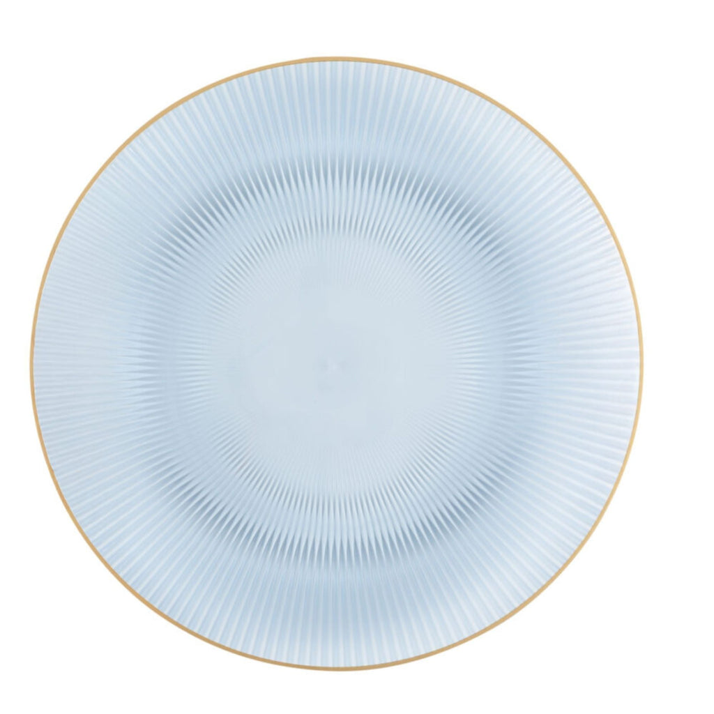 9"&7" Blue Transparent with Gold Rim Plastic Plates Combo Set: Glass Design