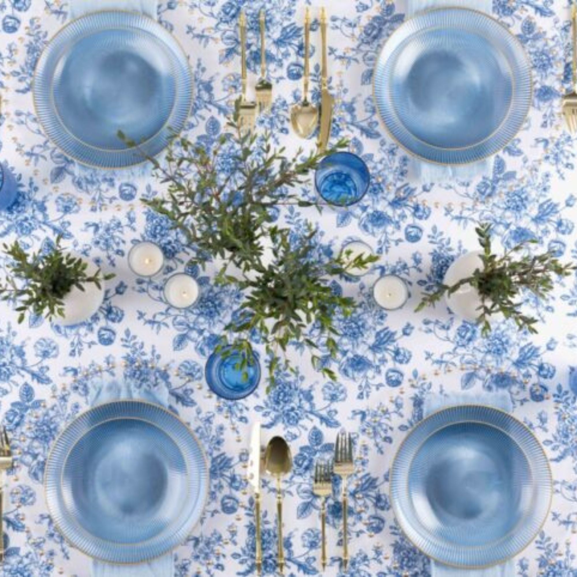 9"&7" Blue Transparent with Gold Rim Plastic Plates Combo Set: Glass Design