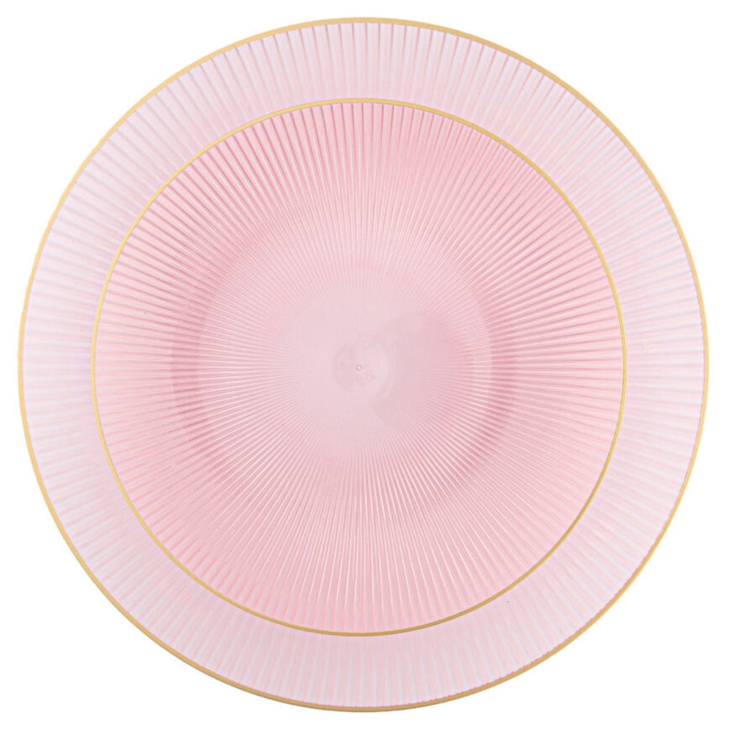 9"&7" Pink Transparent with Gold Rim Plastic Plates Combo Set: Glass Design