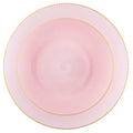 9"&7" Pink Transparent with Gold Rim Plastic Plates Combo Set: Glass Design