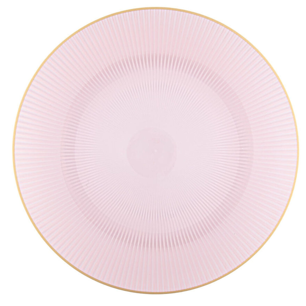 9"&7" Pink Transparent with Gold Rim Plastic Plates Combo Set: Glass Design