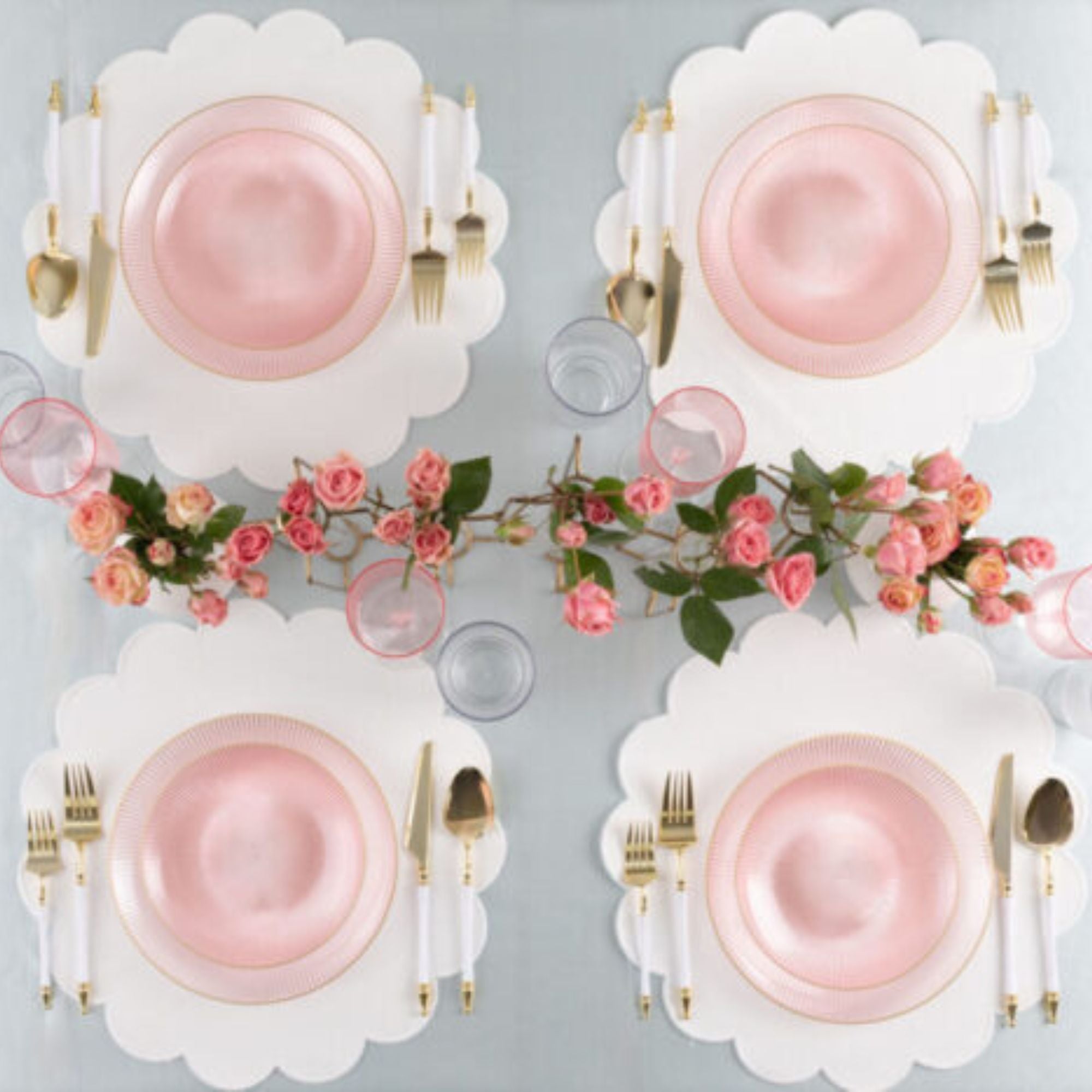9"&7" Pink Transparent with Gold Rim Plastic Plates Combo Set: Glass Design