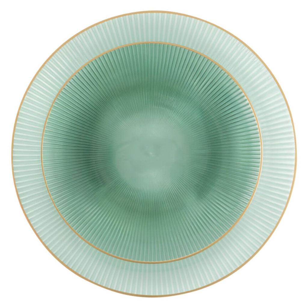 9"&7" Green Transparent with Gold Rim Plastic Plates Combo Set: Glass Design