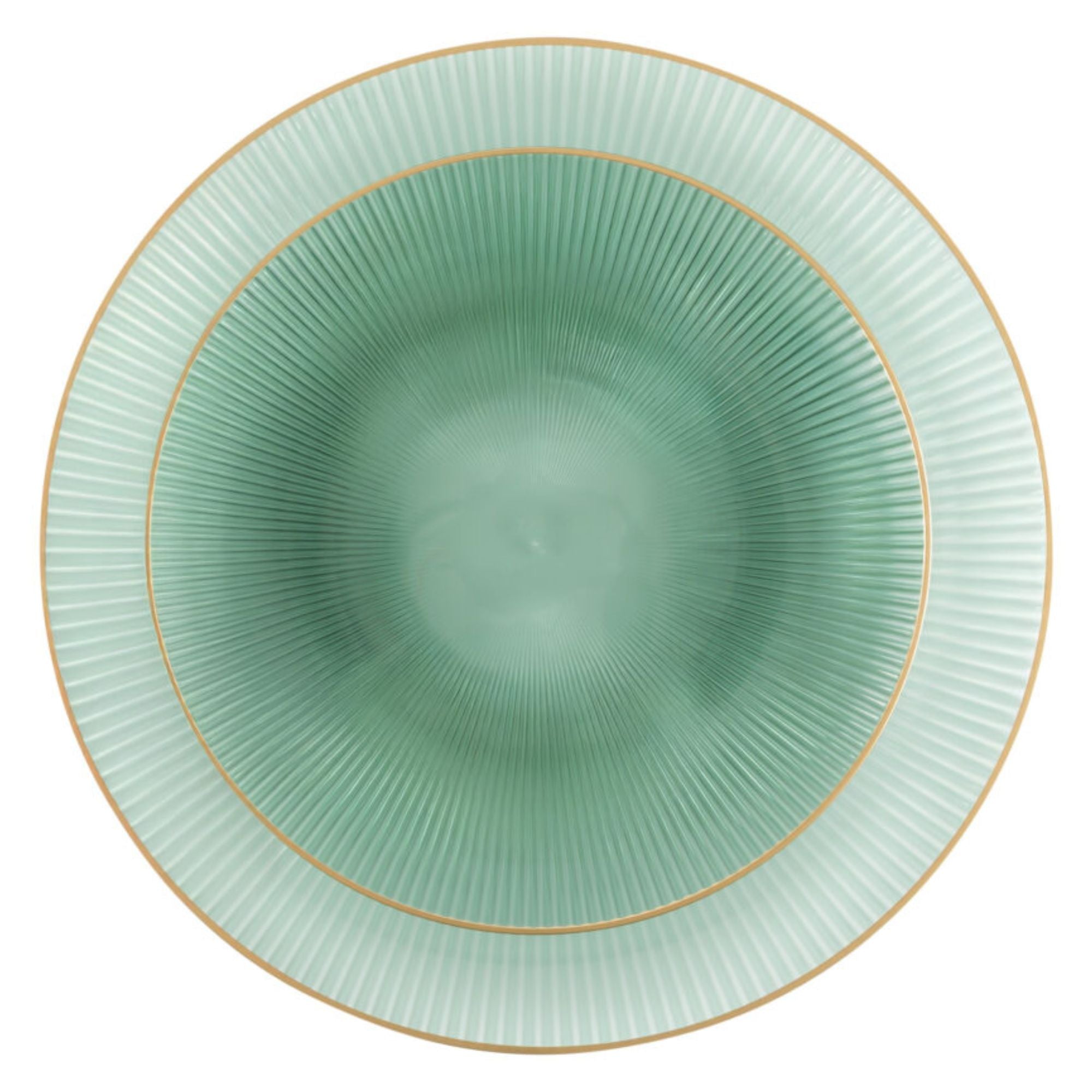 9"&7" Green Transparent with Gold Rim Plastic Plates Combo Set: Glass Design