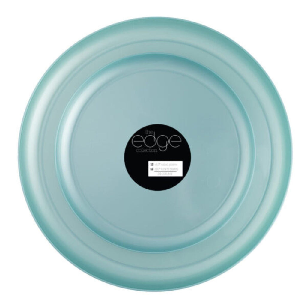 6.3"&8.6" Teal Pearl Plastic Plates COMBO Set-Edge