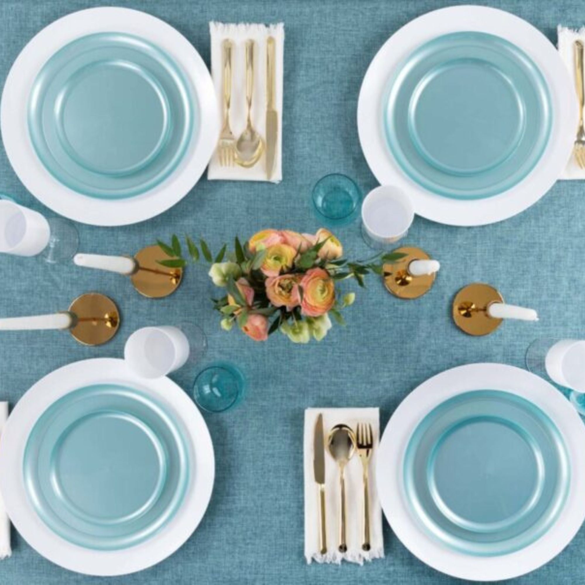 6.3"&8.6" Teal Pearl Plastic Plates COMBO Set-Edge