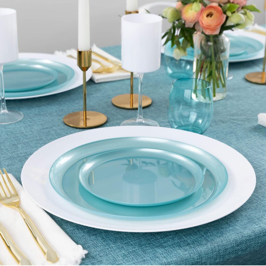 6.3"&8.6" Teal Pearl Plastic Plates COMBO Set-Edge