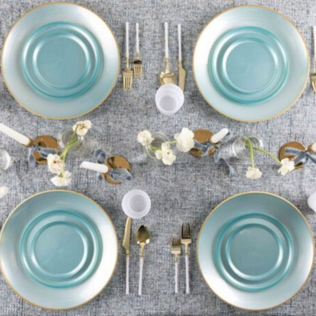 6.3"&8.6" Teal Pearl Plastic Plates COMBO Set-Edge