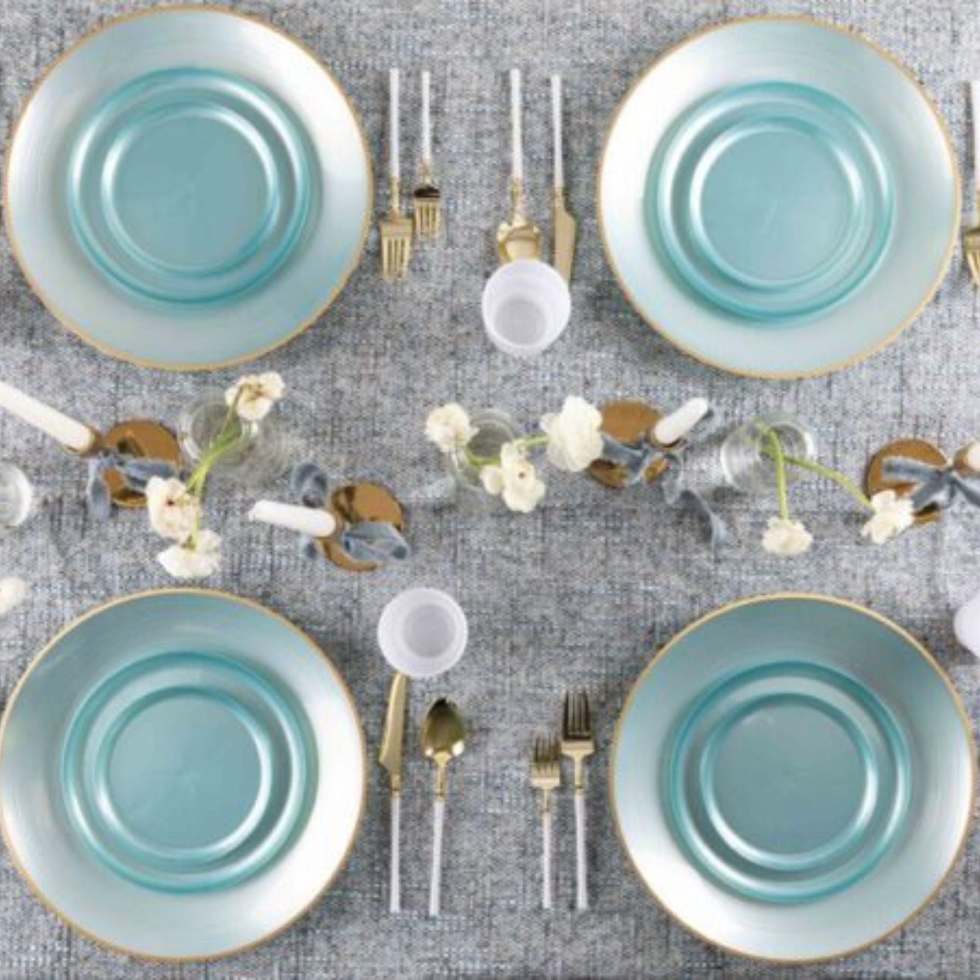 6.3"&8.6" Teal Pearl Plastic Plates COMBO Set-Edge