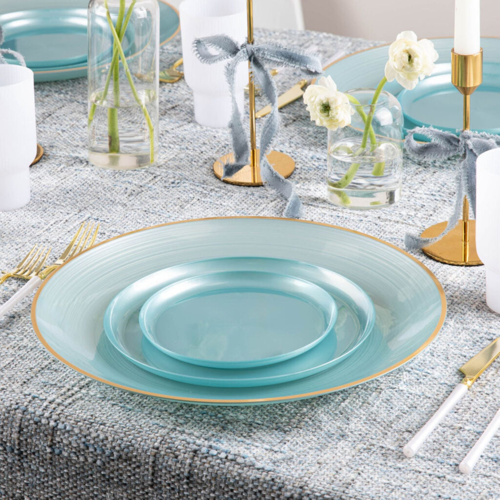 6.3"&8.6" Teal Pearl Plastic Plates COMBO Set-Edge