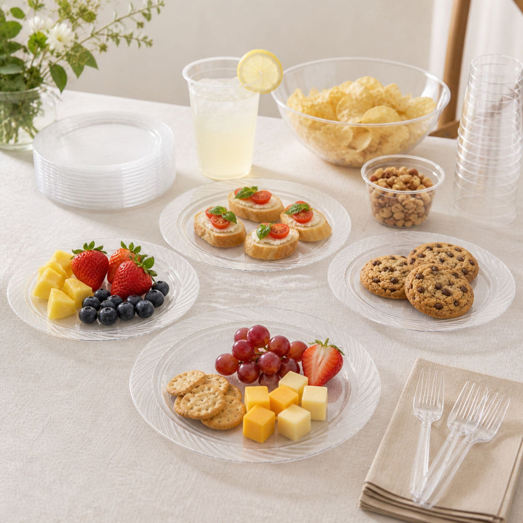 *JUMBO PACK*9" Plates frosty Clear Lightweight Plastic Disposable