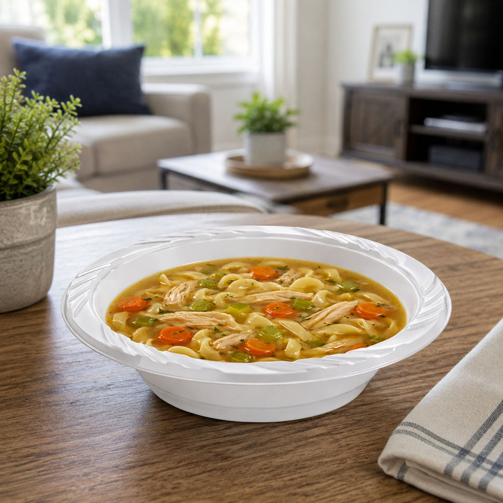*BUY BULK* 18oz White Lightweight Plastic Extra Large Soup Bowls