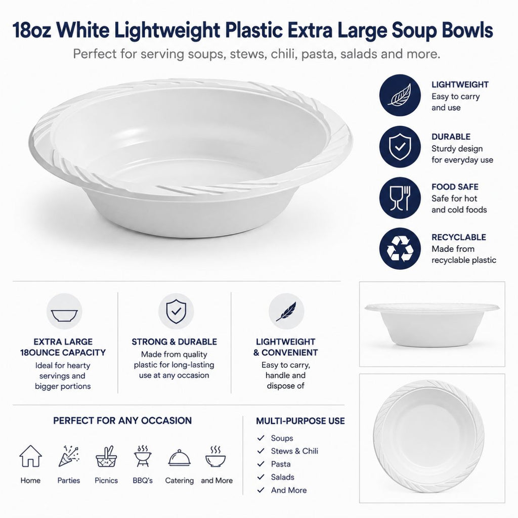*WHOLESALE* 18oz White Dessert Bowls Lightweight Plastic 800/case