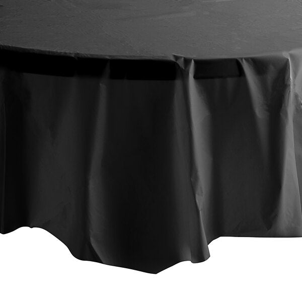 *WHOLESALE* 84'' Round Black Table Cloth Plastic Disposable 36/Case