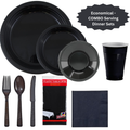 BLACK Complete Plastic Disposable Dining Solution for Your Event:Budget Party Set