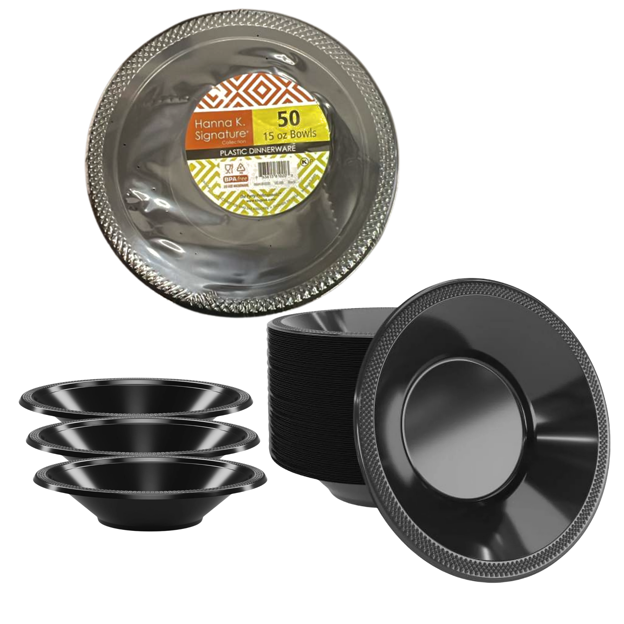 BLACK Complete Plastic Disposable Dining Solution for Your Event:Budget Party Set