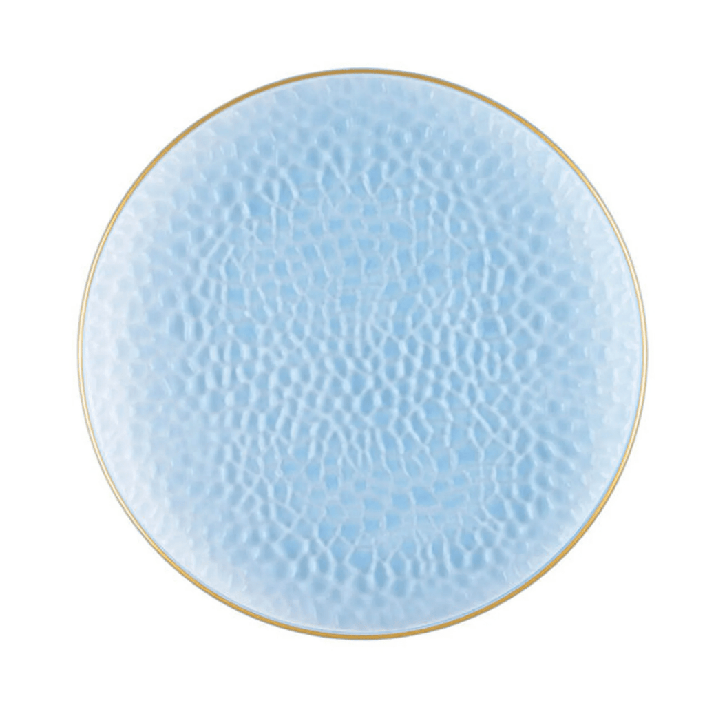 Organic Hammered 7" Blue with Gold Rim  Plastic Disposable Dessert Plate