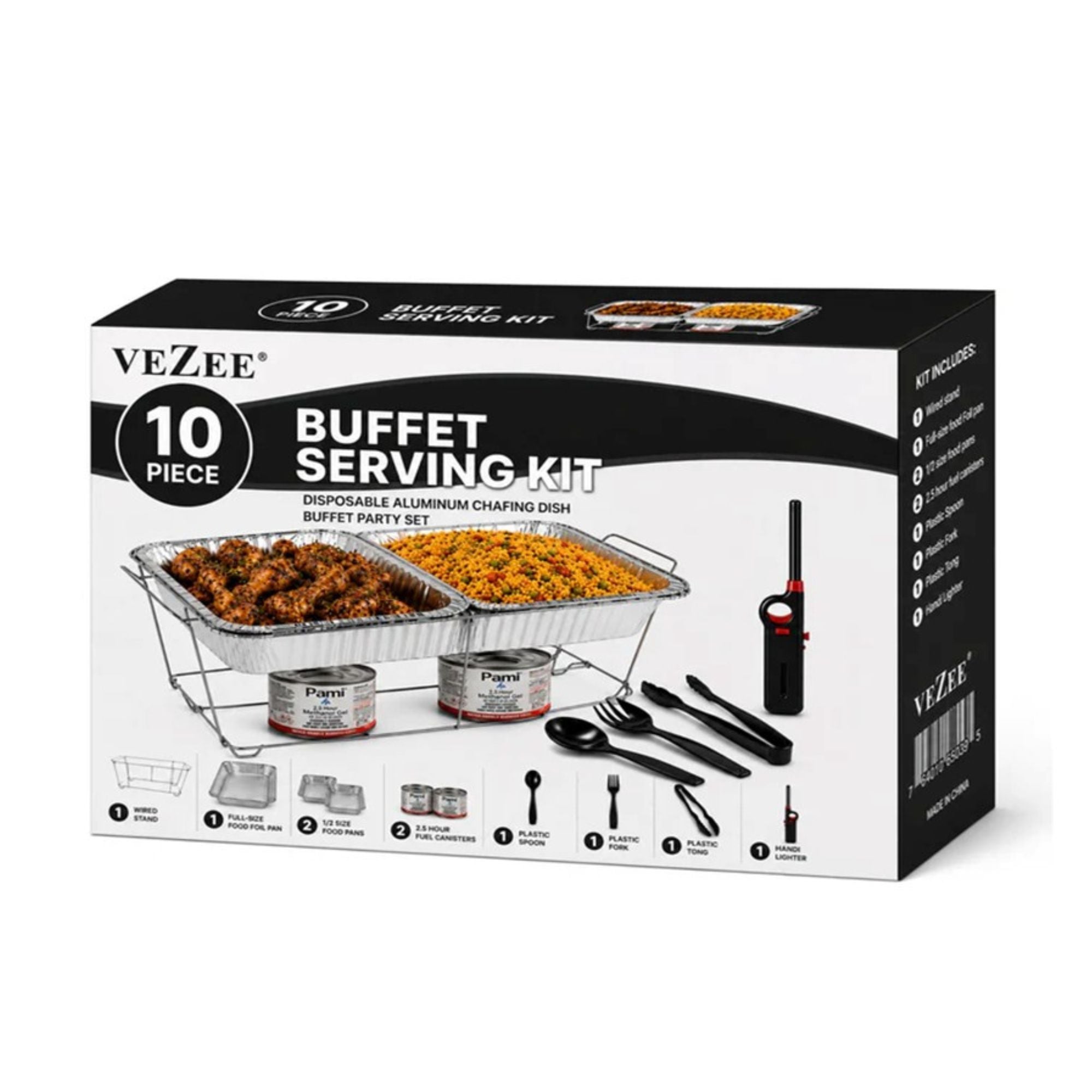 10 Piece Disposable Chafing Dish Buffet Serving Set with Fuel & Lighter