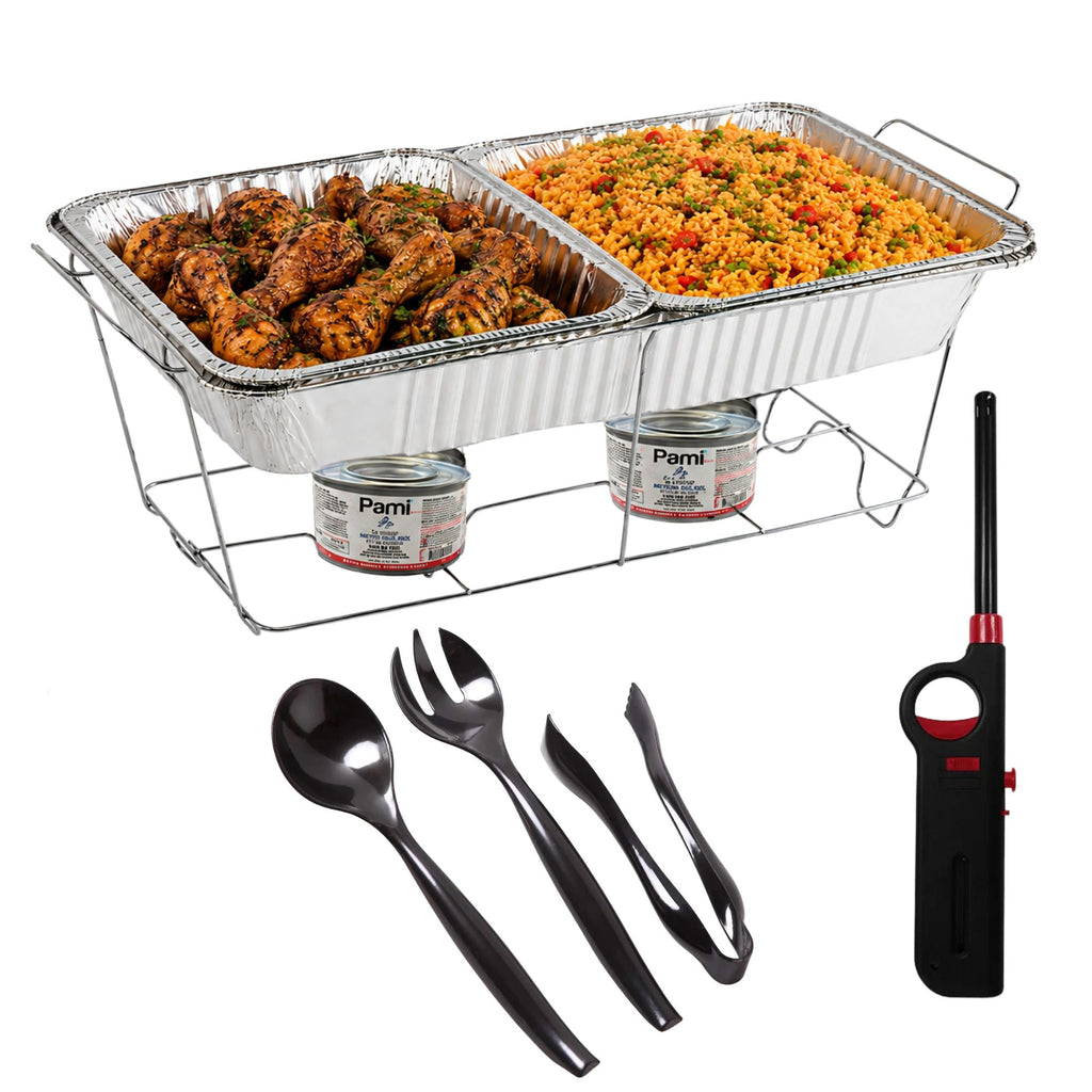 10 Piece Disposable Chafing Dish Buffet Serving Set with Fuel & Lighter