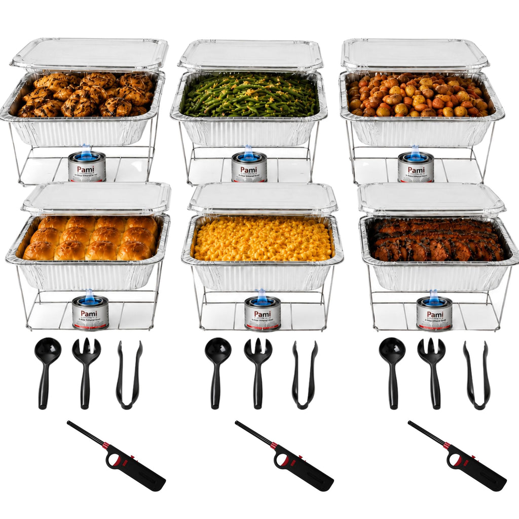 42-Piece Disposable Half Size Chafing Dish Buffet Set with Fuel & Utensils