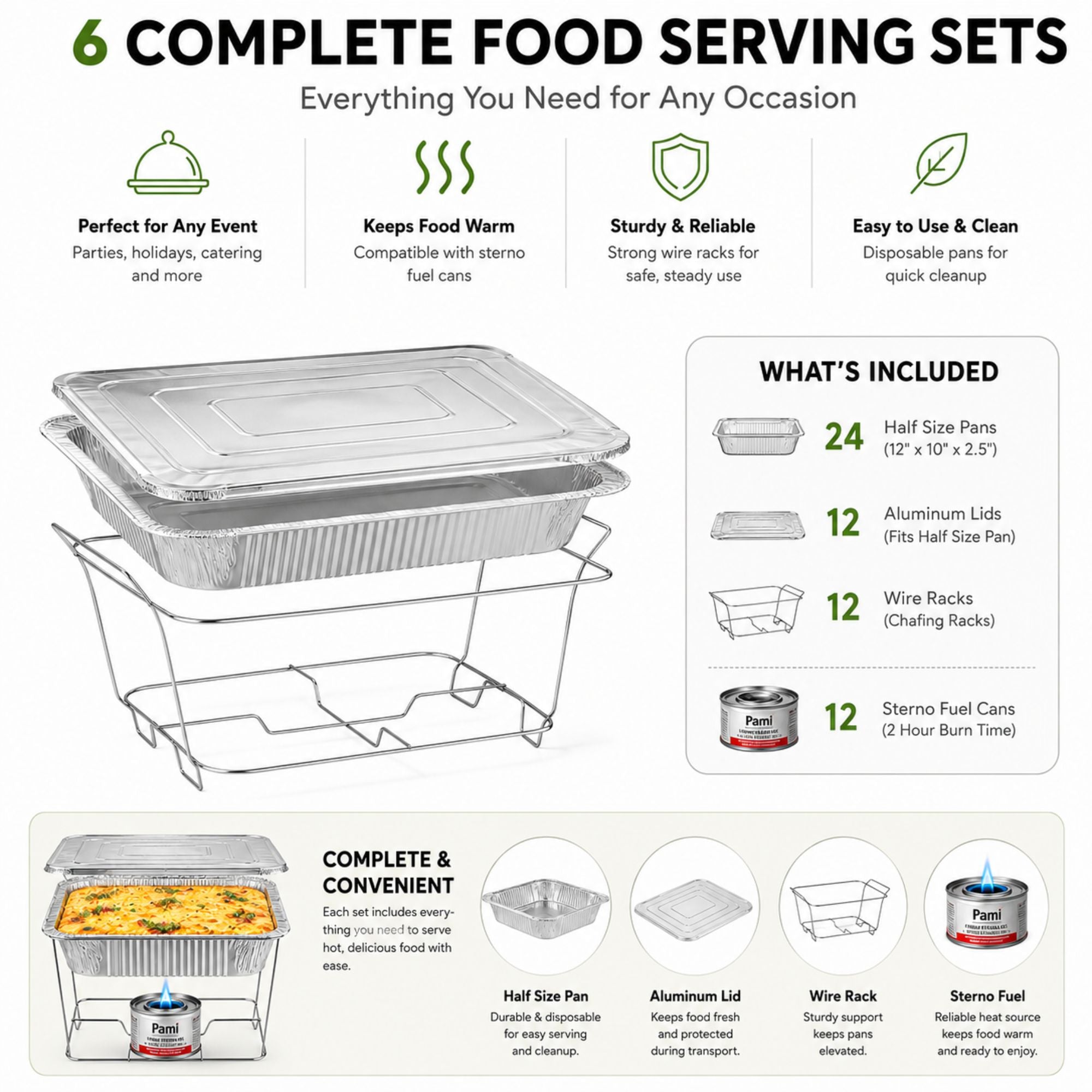 84-Piece Chafing/Buffet Serving Kit Aluminum Disposable Half Size Set