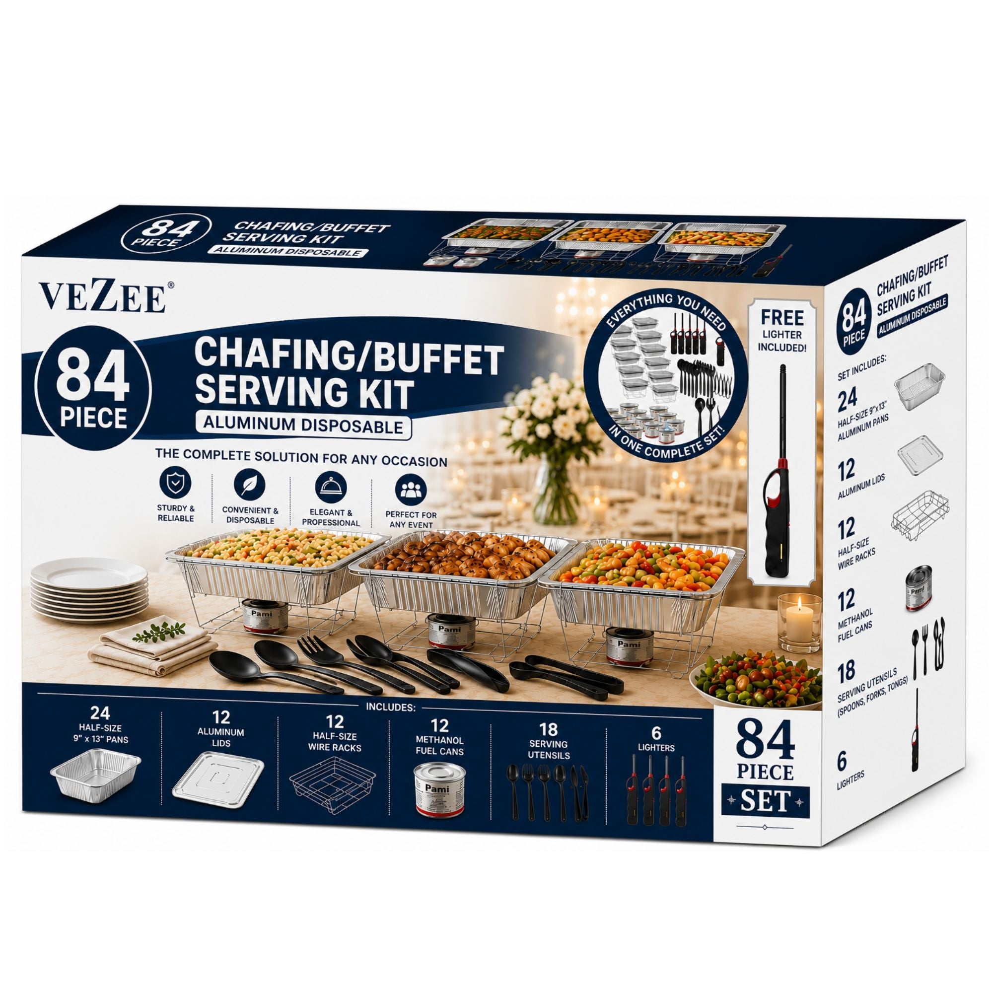 84-Piece Chafing/Buffet Serving Kit Aluminum Disposable Half Size Set