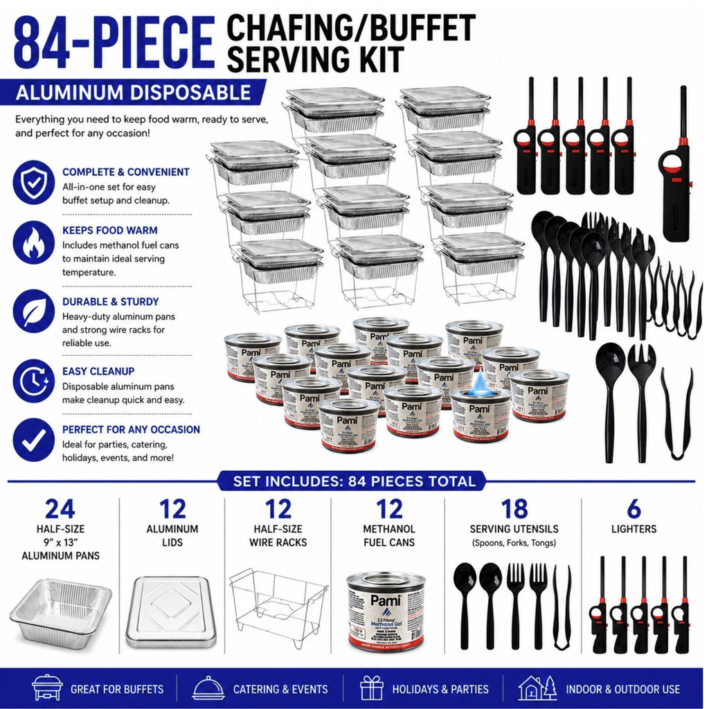 84-Piece Chafing/Buffet Serving Kit Aluminum Disposable Half Size Set