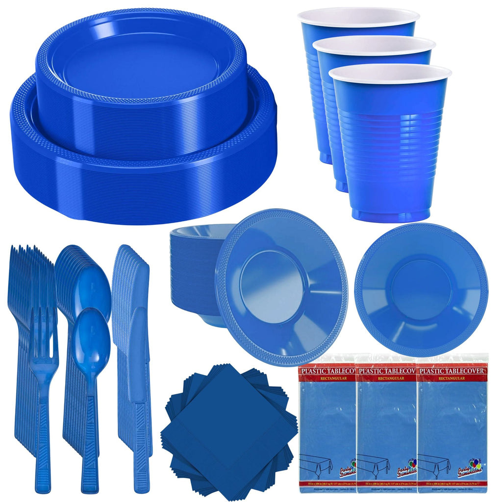 BLUE Complete Plastic Disposable Dining Solution for Your Event: Budget Party Set