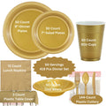 GOLD Complete Plastic Disposable Dining Solution for Your Event: Budget Party Set Disposable Tableware Hanna K Signature 50 Guest Servings