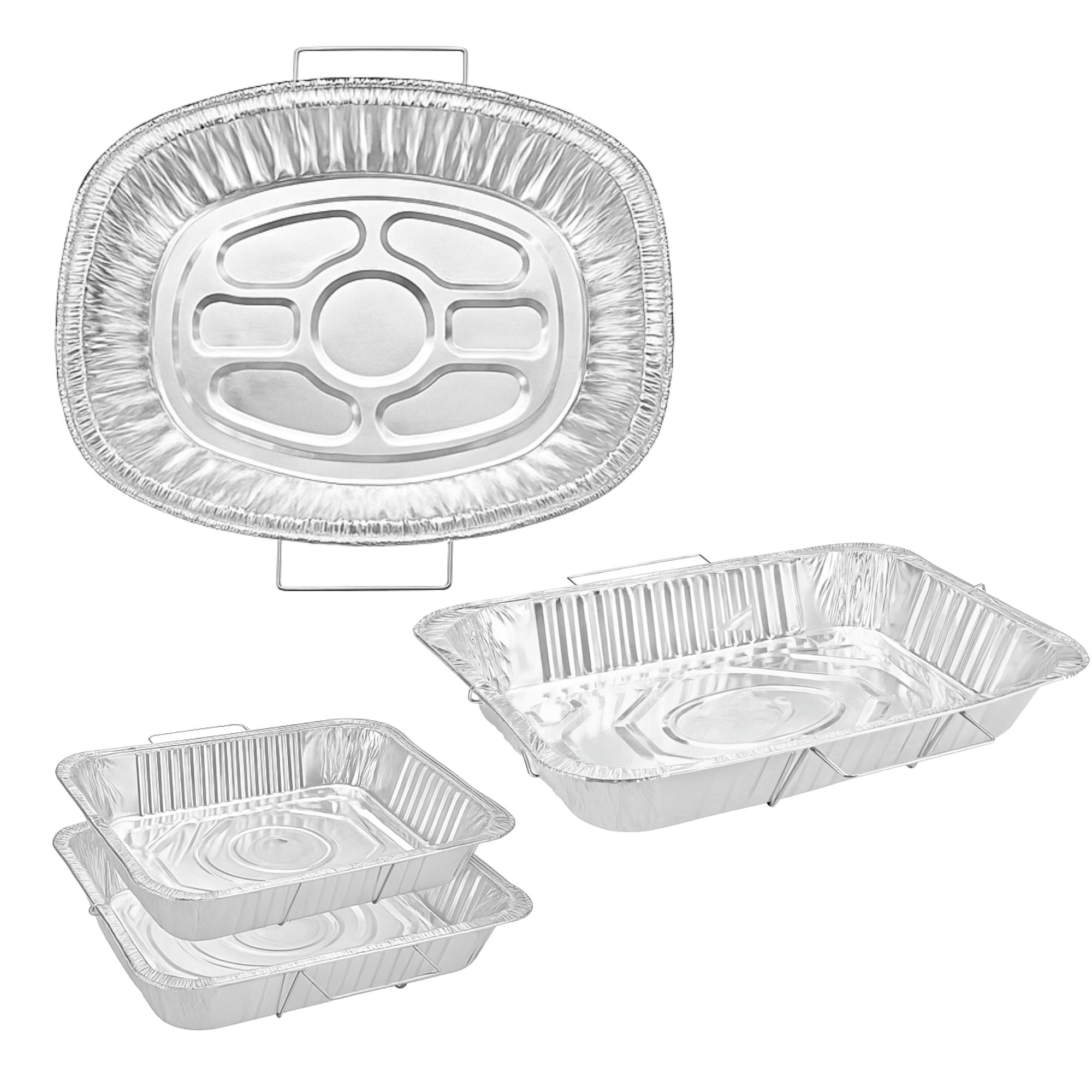 Combo Handle Rack Disposable Aluminum Foil for Turkey Roaster, Full Size, Half Size pan