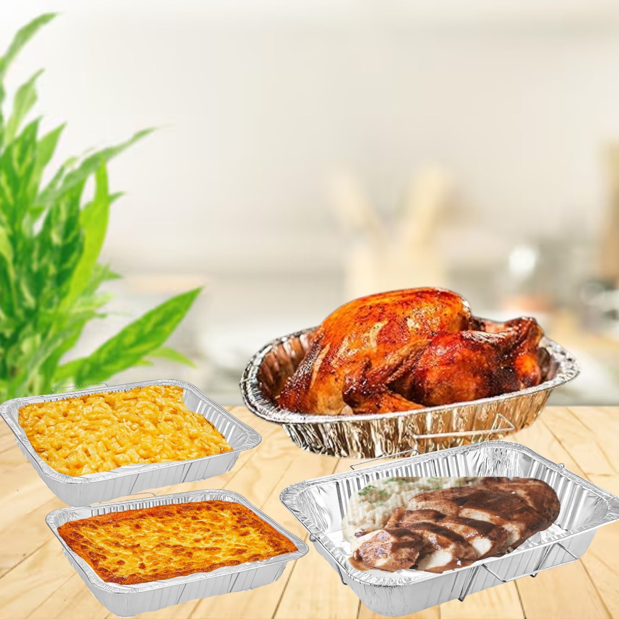 Combo Handle Rack Disposable Aluminum Foil for Turkey Roaster, Full Size, Half Size pan