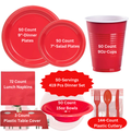 RED Complete Plastic Disposable Dining Solution for Your Event: Budget Party Set Disposable Tableware Hanna K Signature 50 Guest Servings