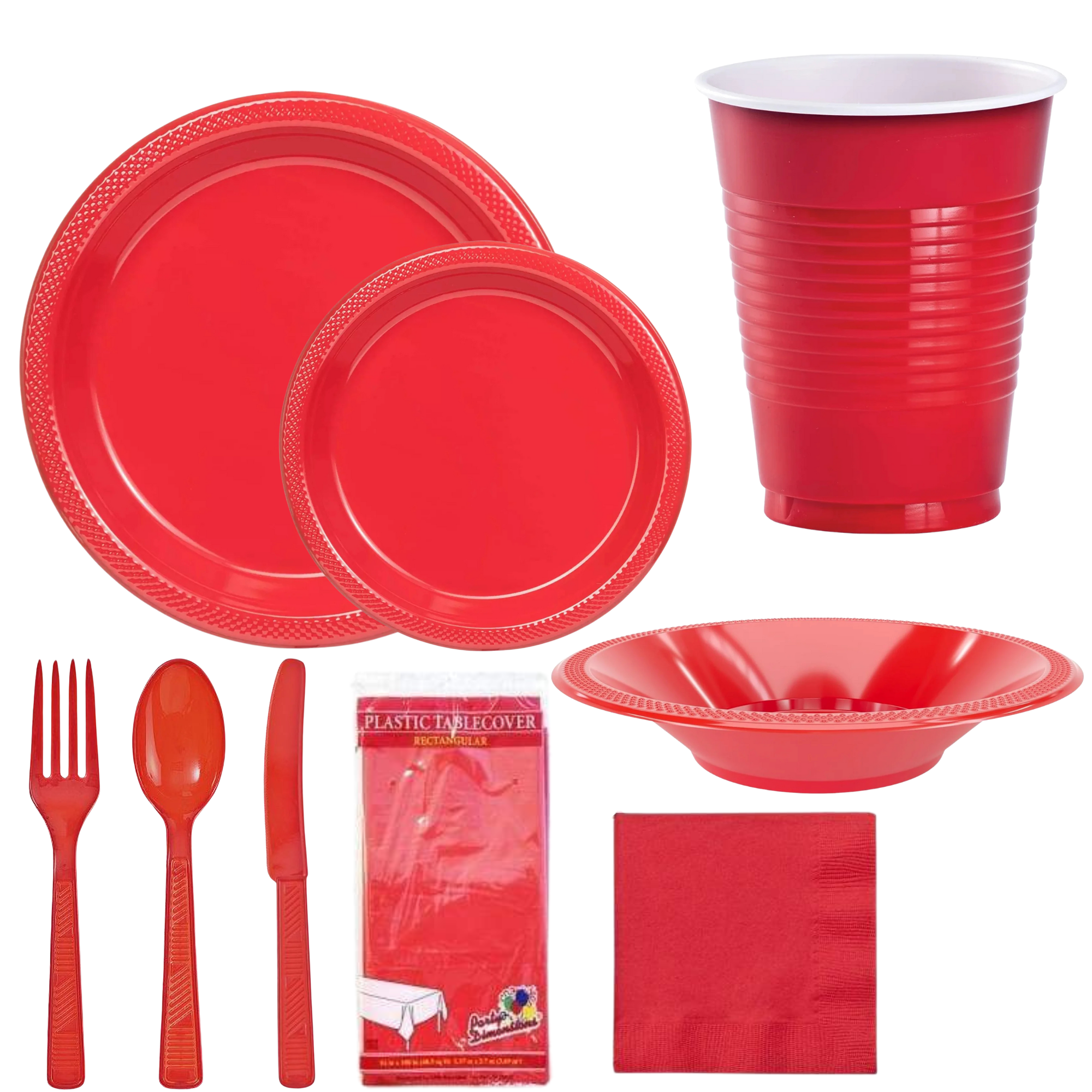 RED Complete Plastic Disposable Dining Solution for Your Event: Budget Party Set