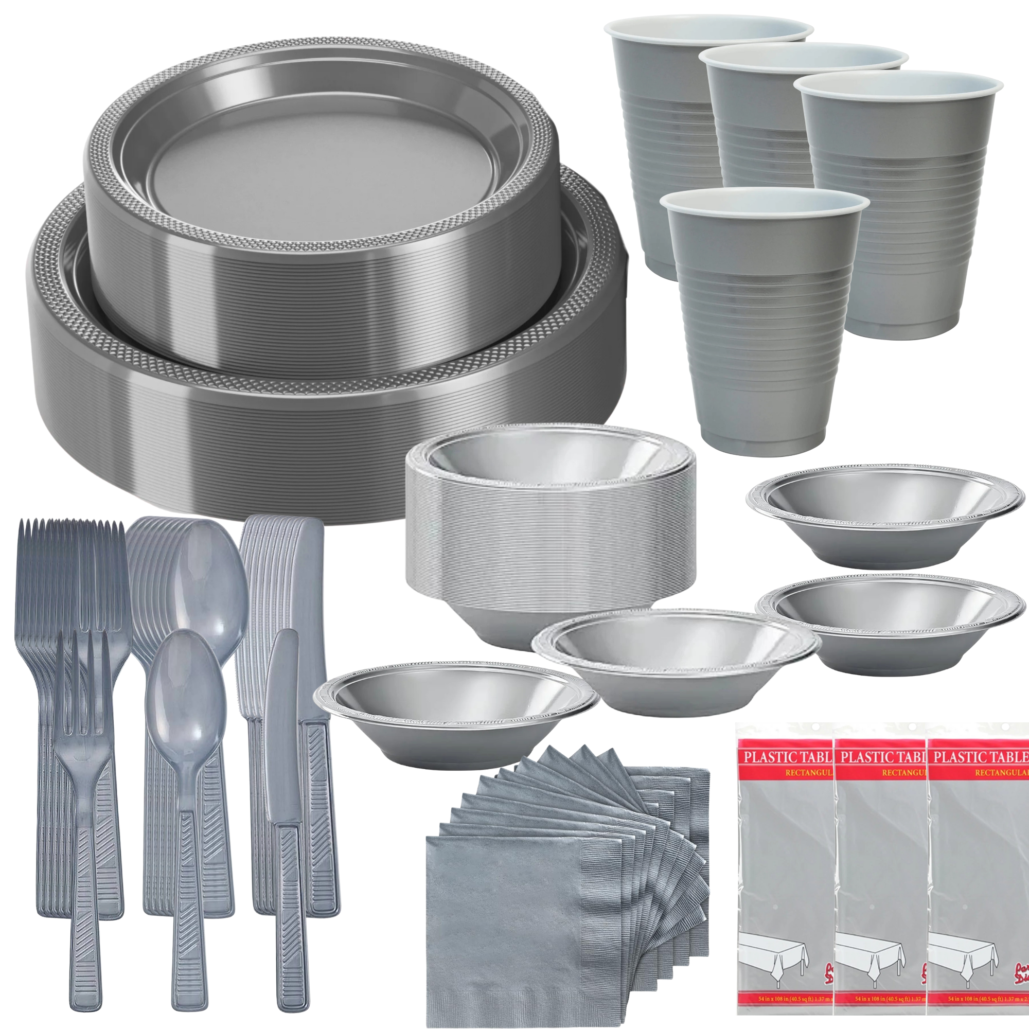Silver Complete Disposable Dining Set | Budget Party Combo