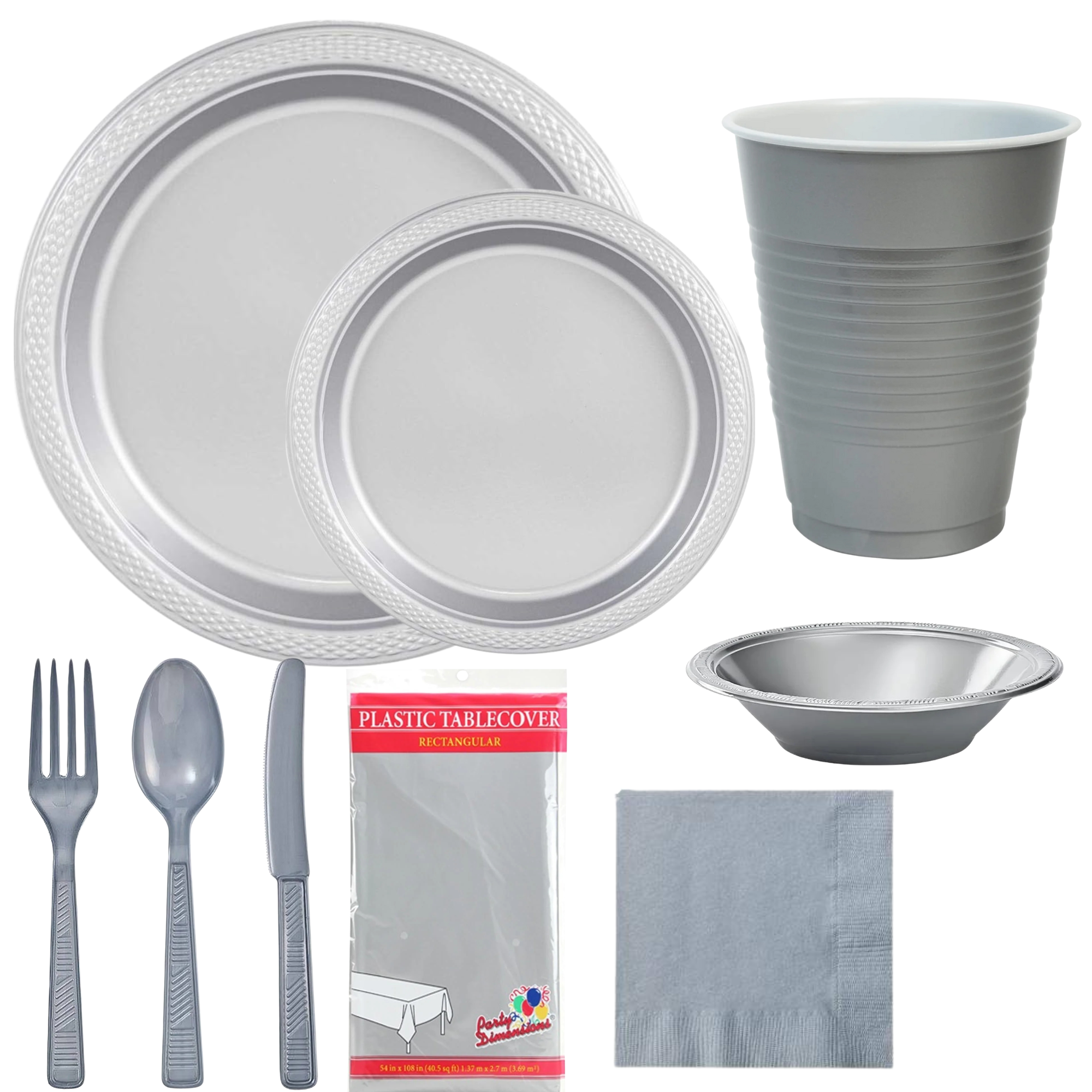 Silver Complete Disposable Dining Set | Budget Party Combo
