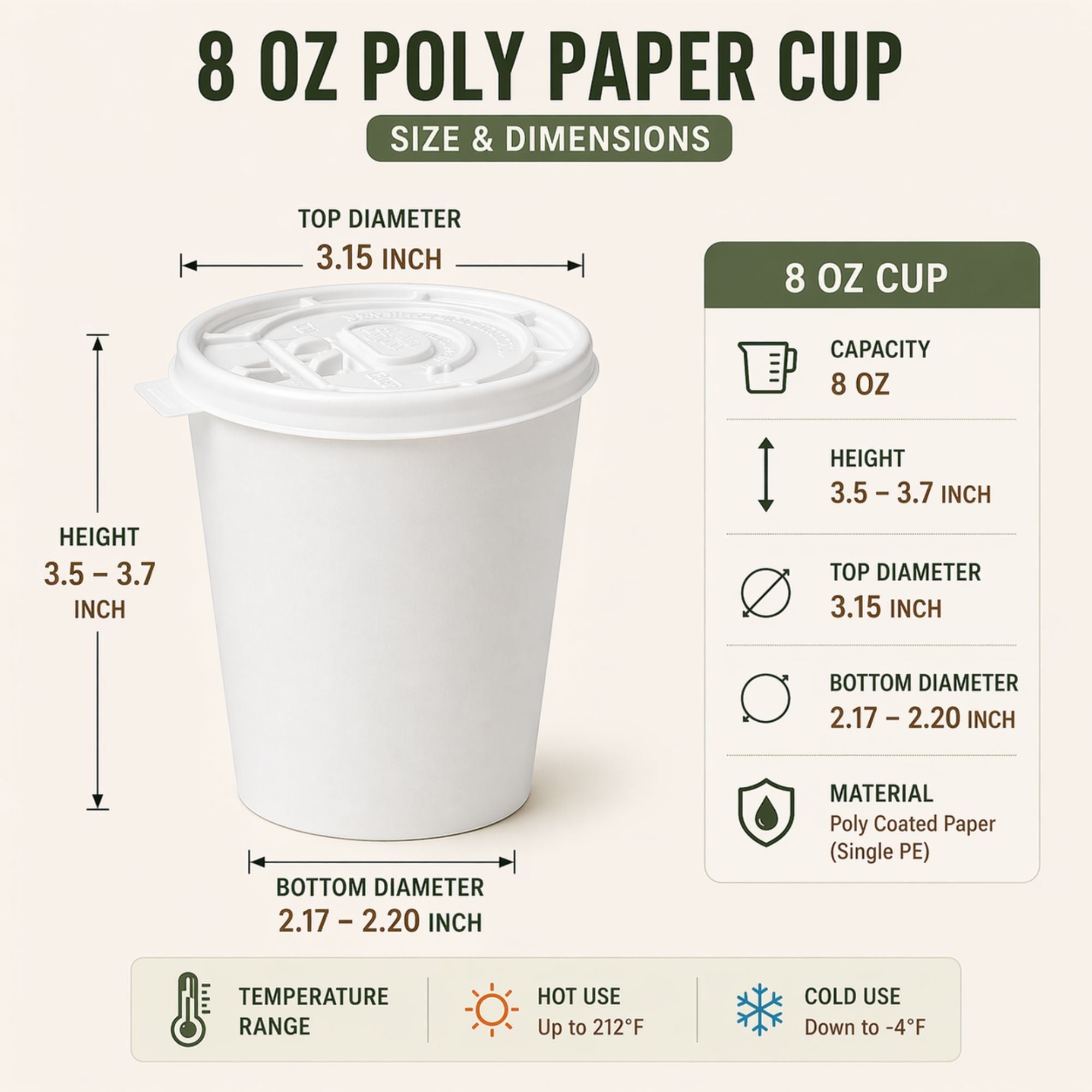 *Buy Bulk* 8oz White Disposable Poly Paper Cups with Lids