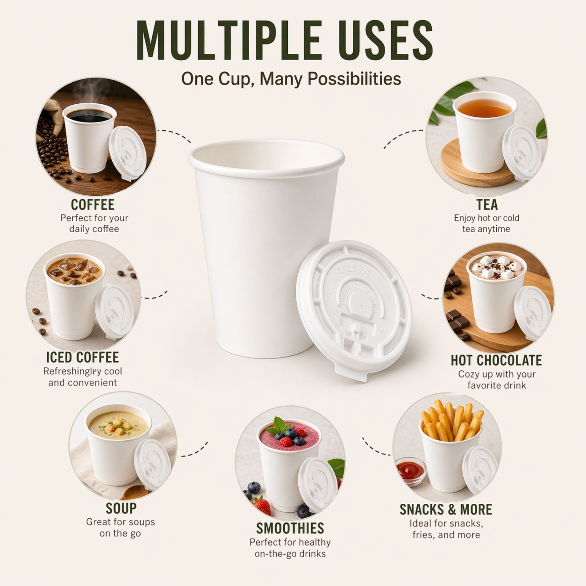*Buy Bulk* 8oz White Disposable Poly Paper Cups with Lids