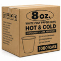 *WHOLESALE* 8 oz White Poly Paper Cups Hot and Cold Disposable Leak Resistant Cups 1000/ Case