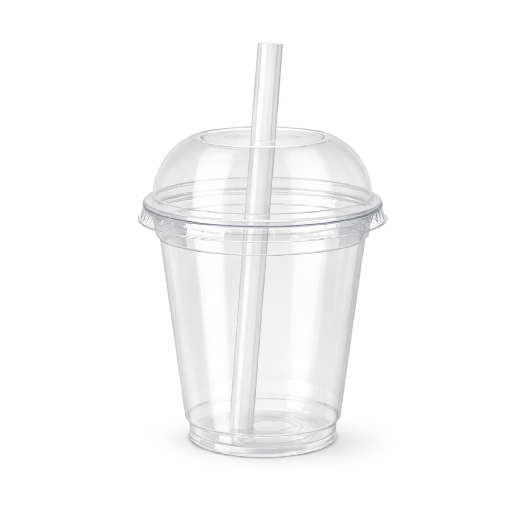 12oz Clear PET Cups with 2" Wide Hole Dome Lid & Straw Plastic Disposable