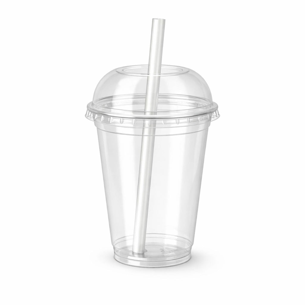 16oz Clear PET Cups with 2" Wide Hole Dome Lid & Straw Plastic Disposable
