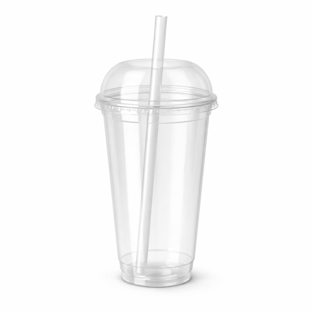 20oz Clear PET Cups with 2" Wide Dome Lid & Straw Disposable Plastic