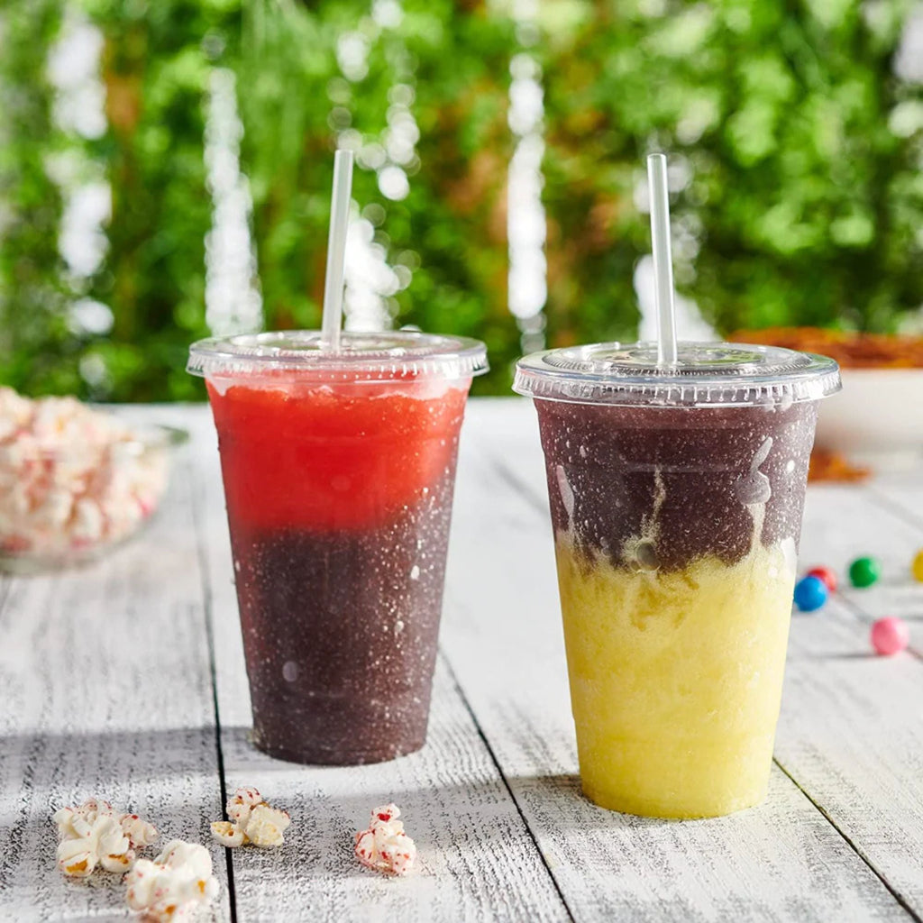 20oz Plastic Clear PET Cups With Flat Lid & Straw, for All Kinds of Beverages