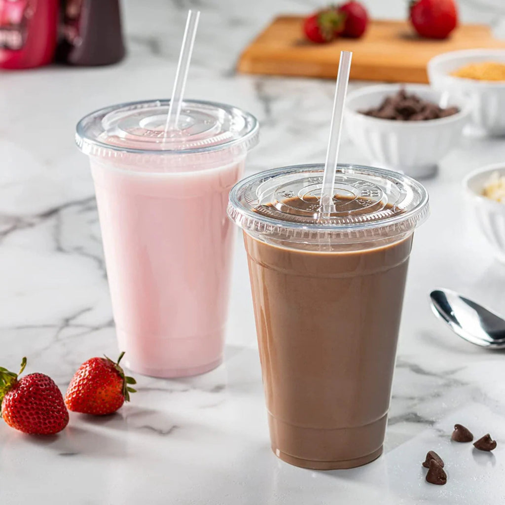 20oz Plastic Clear PET Cups With Flat Lid & Straw, for All Kinds of Beverages