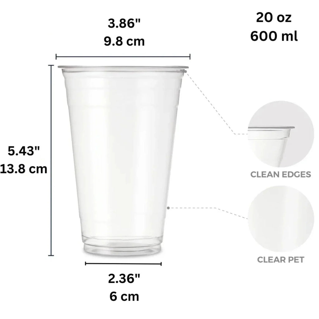 20oz Clear PET Plastic Cups with Dome Lid & Plastic Straw