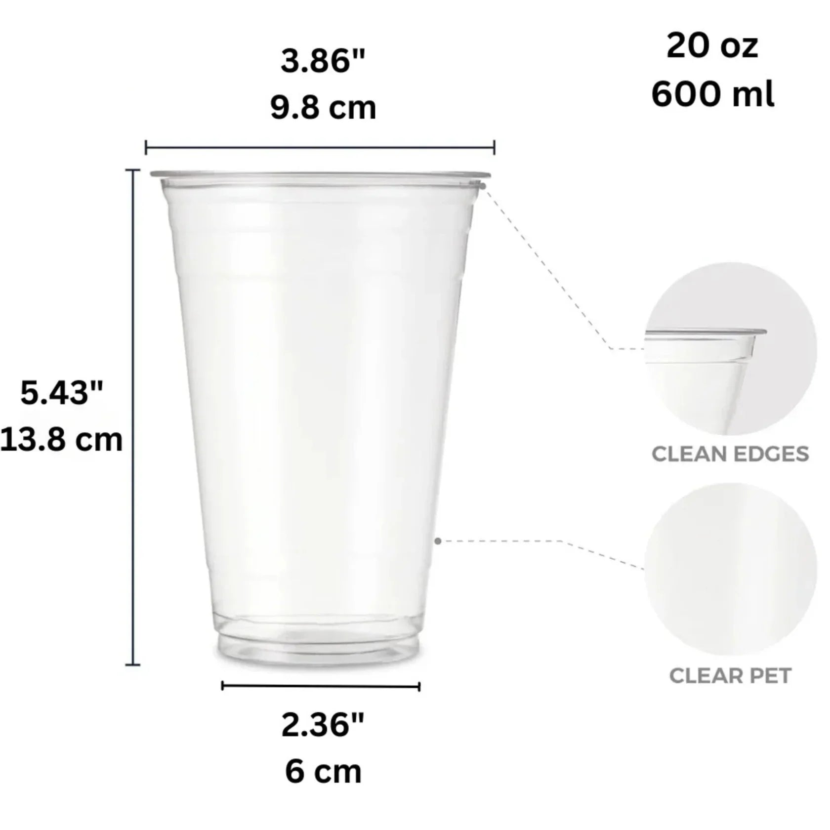 20oz Clear PET Plastic Cups with Dome Lid & Plastic Straw