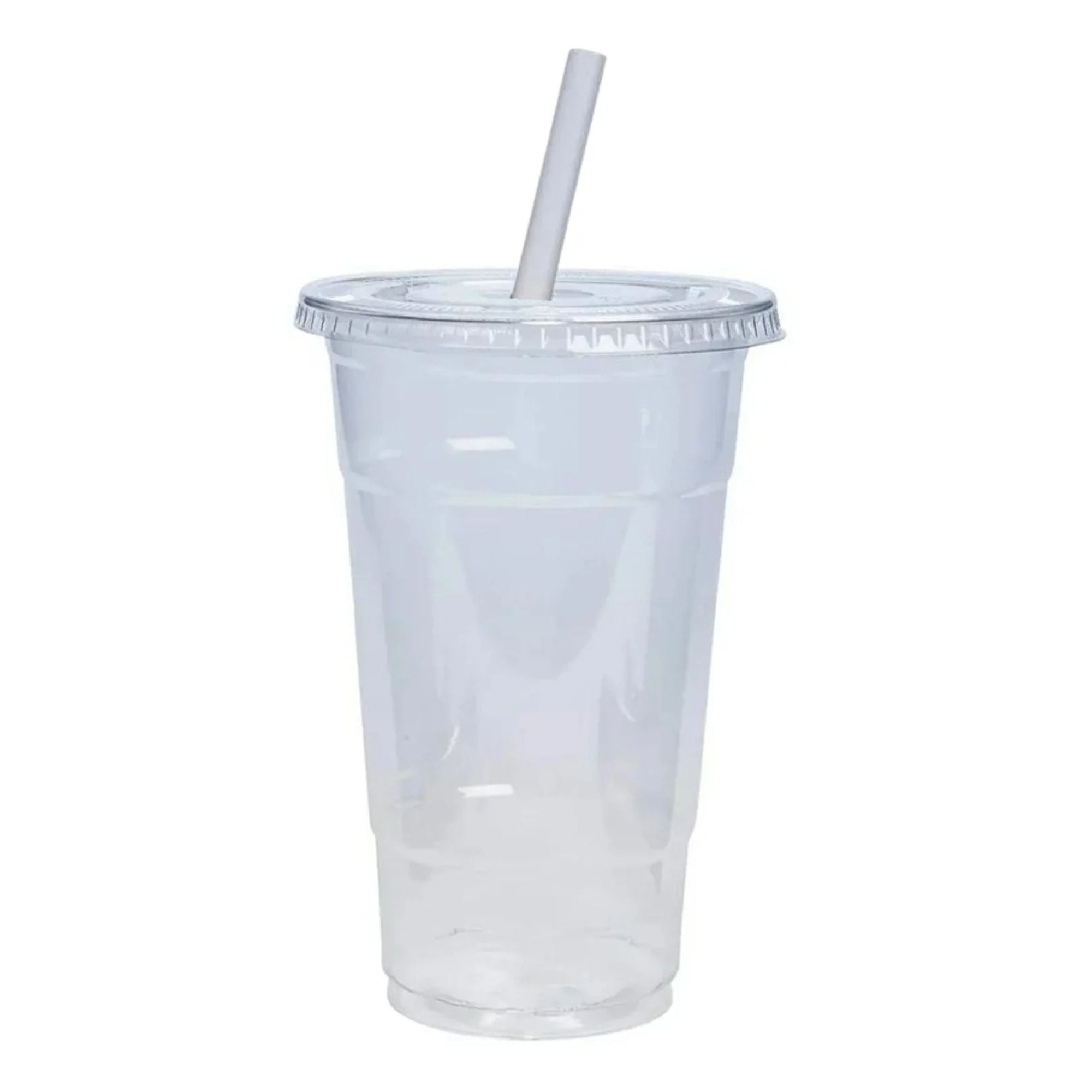 20oz Plastic Clear PET Cups With Flat Lid & Straw, for All Kinds of Beverages